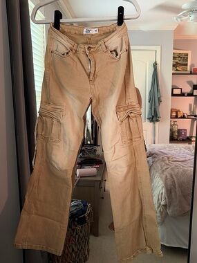Tiger Mist Tan Cargo-Style Flared Pants